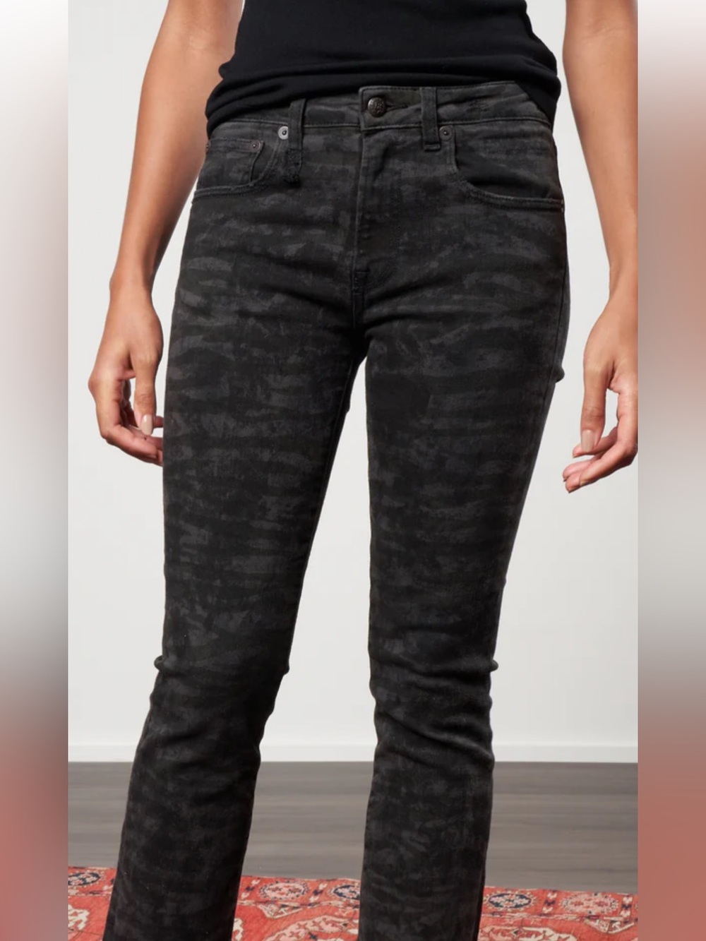 R13 Kick Fit Zebra black/brown cropped mid rise flare 28
